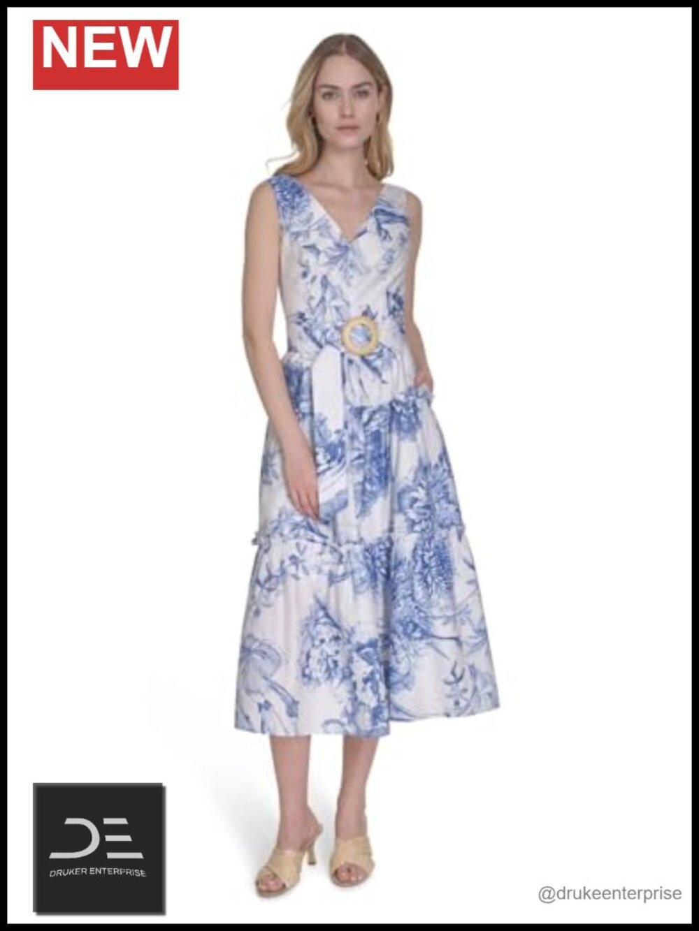Sleeveless V-Neck Midi Dress Floral Casual Spring Summer